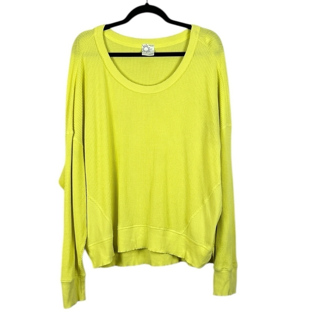 Offline by Aerie Lounge Oversized Cotton Waffle Knit Sweater Large Bright Yellow
